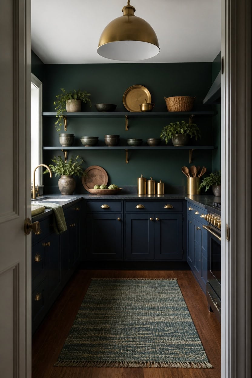 deep blues warm brass accents