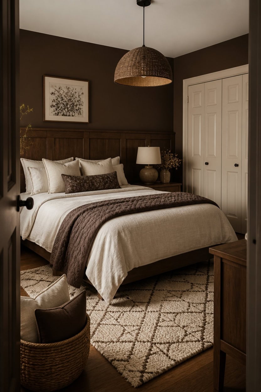 deep brown cream cocooning bedroom