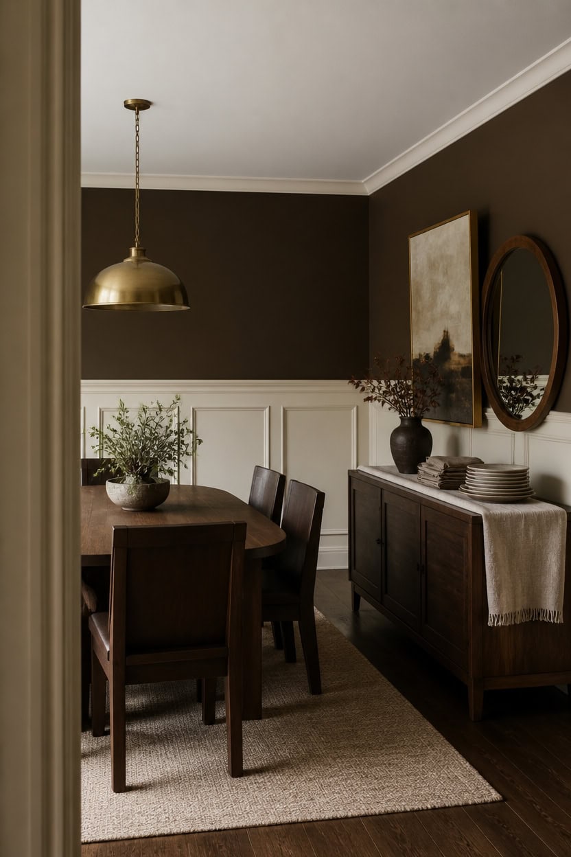 deep brown cream wainscoting contrast