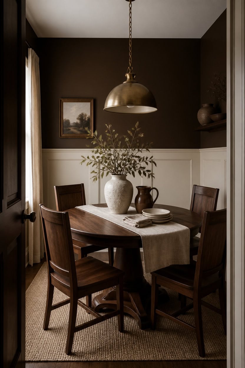 deep brown cream wainscoting warmth
