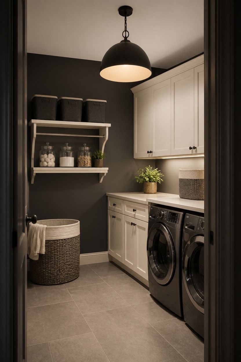 deep gray creamy cabinets focal