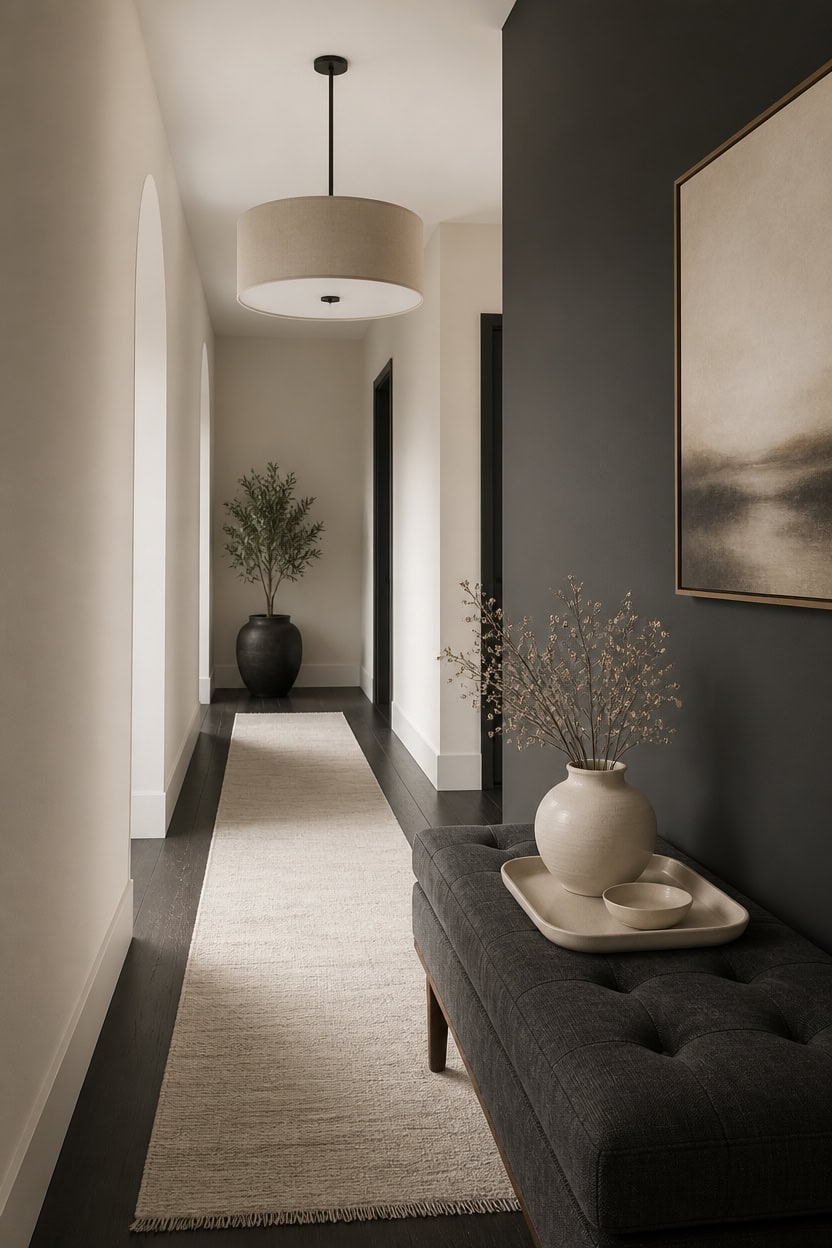 deep gray hallway cream accents
