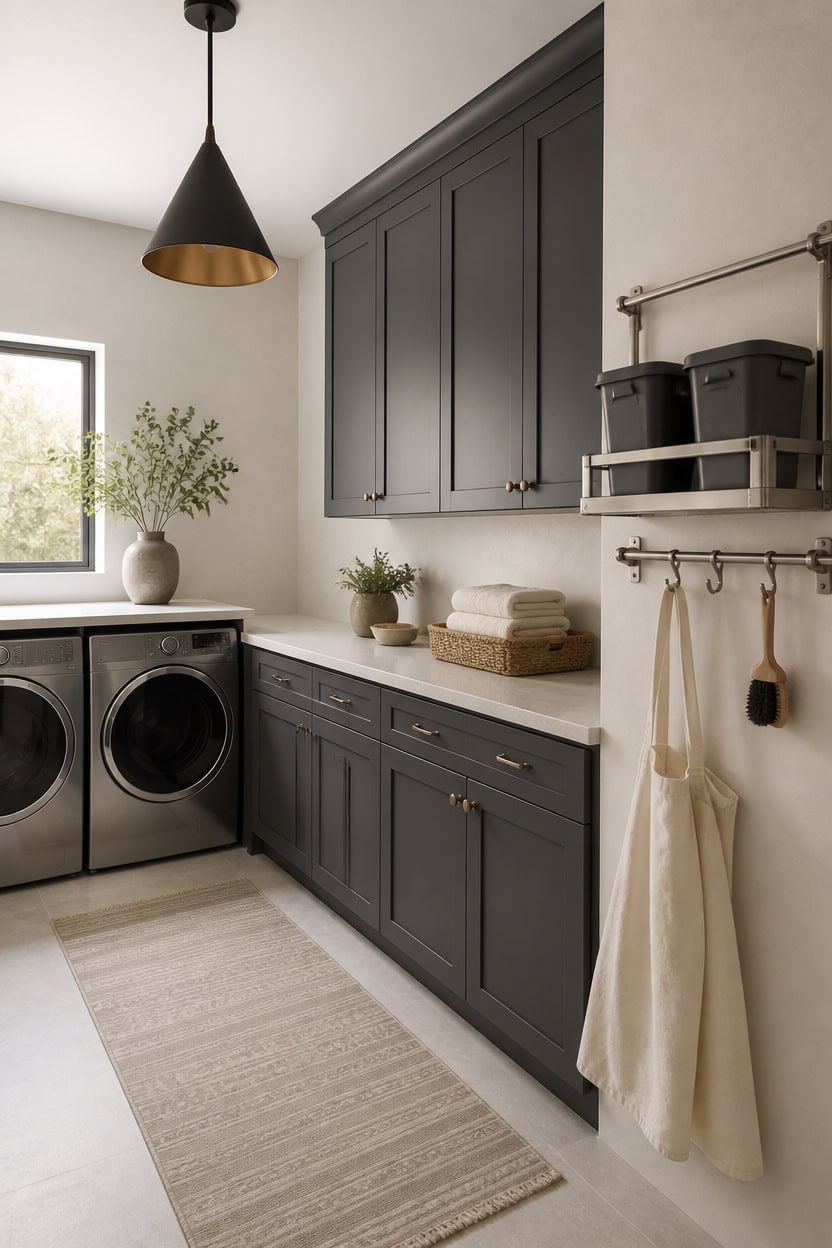 deep gray laundry room essentials