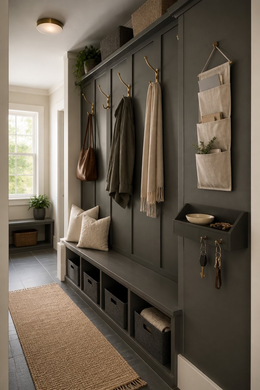 double height hooks charcoal accent