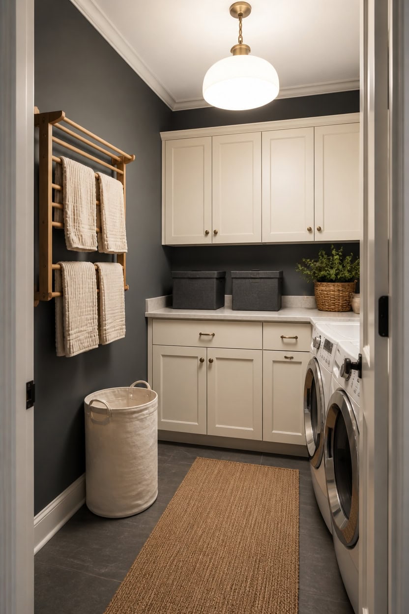 dramatic gray and cream laundry redesign