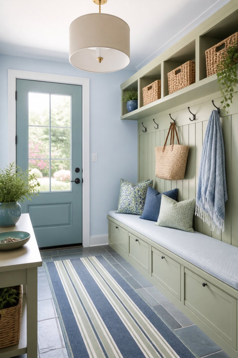 durable mudroom blue green accents