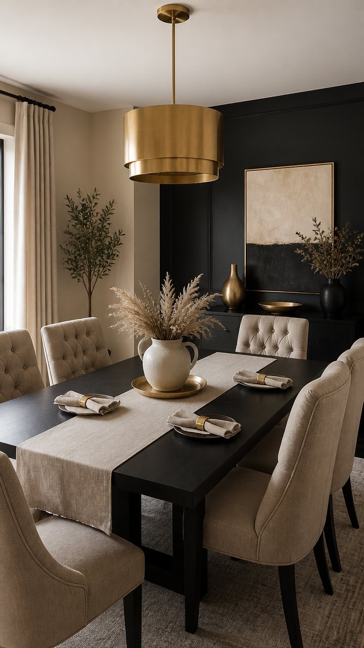 elegant black beige gold diningrooms