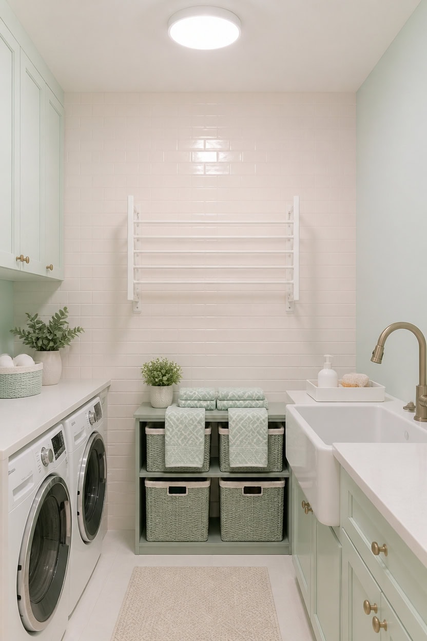 glossy white tiles highlight mint