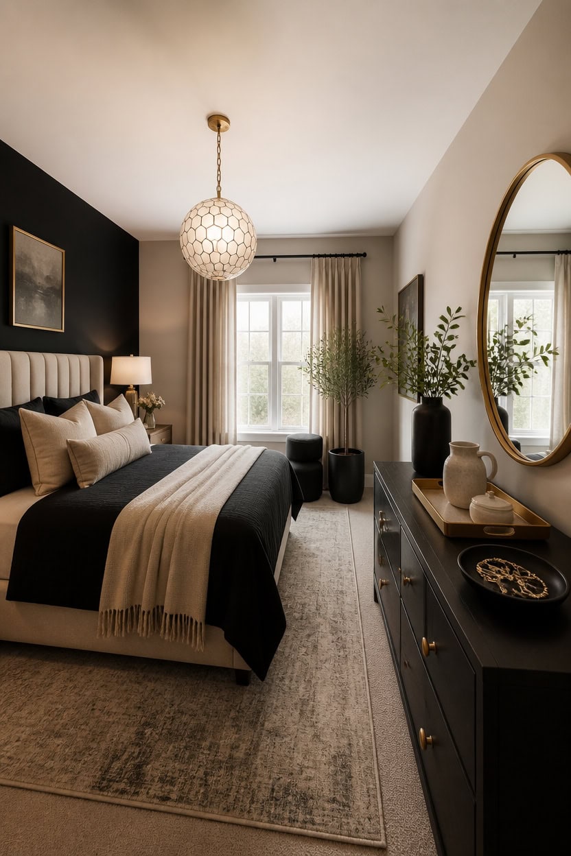 gold accents on black beige