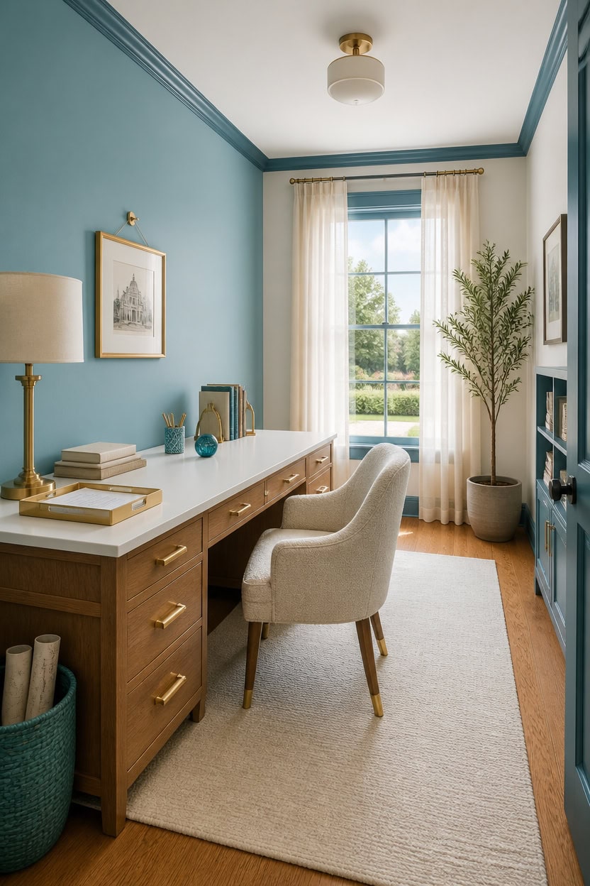 gold accents on turquoise