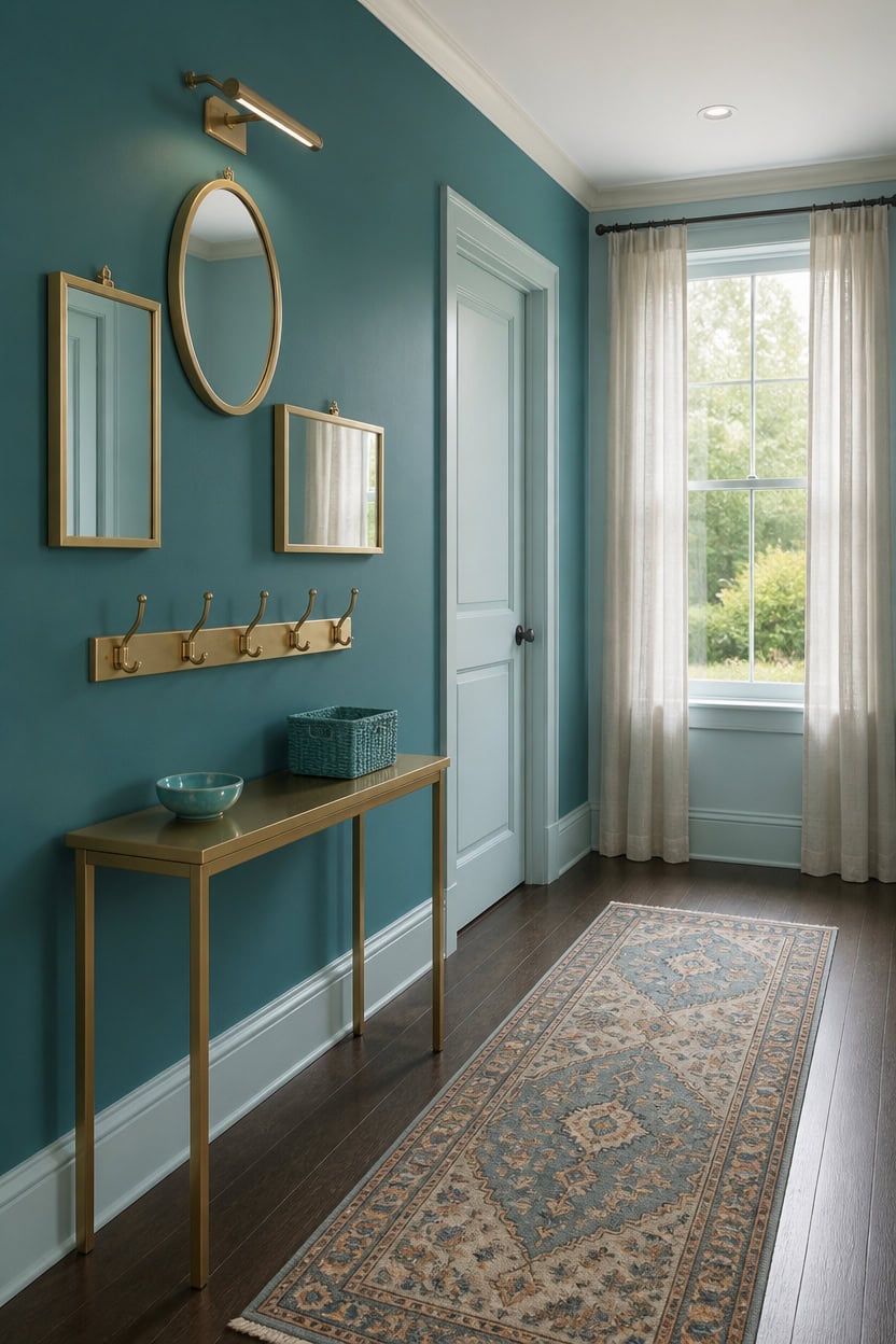 gold mirrors turquoise trims