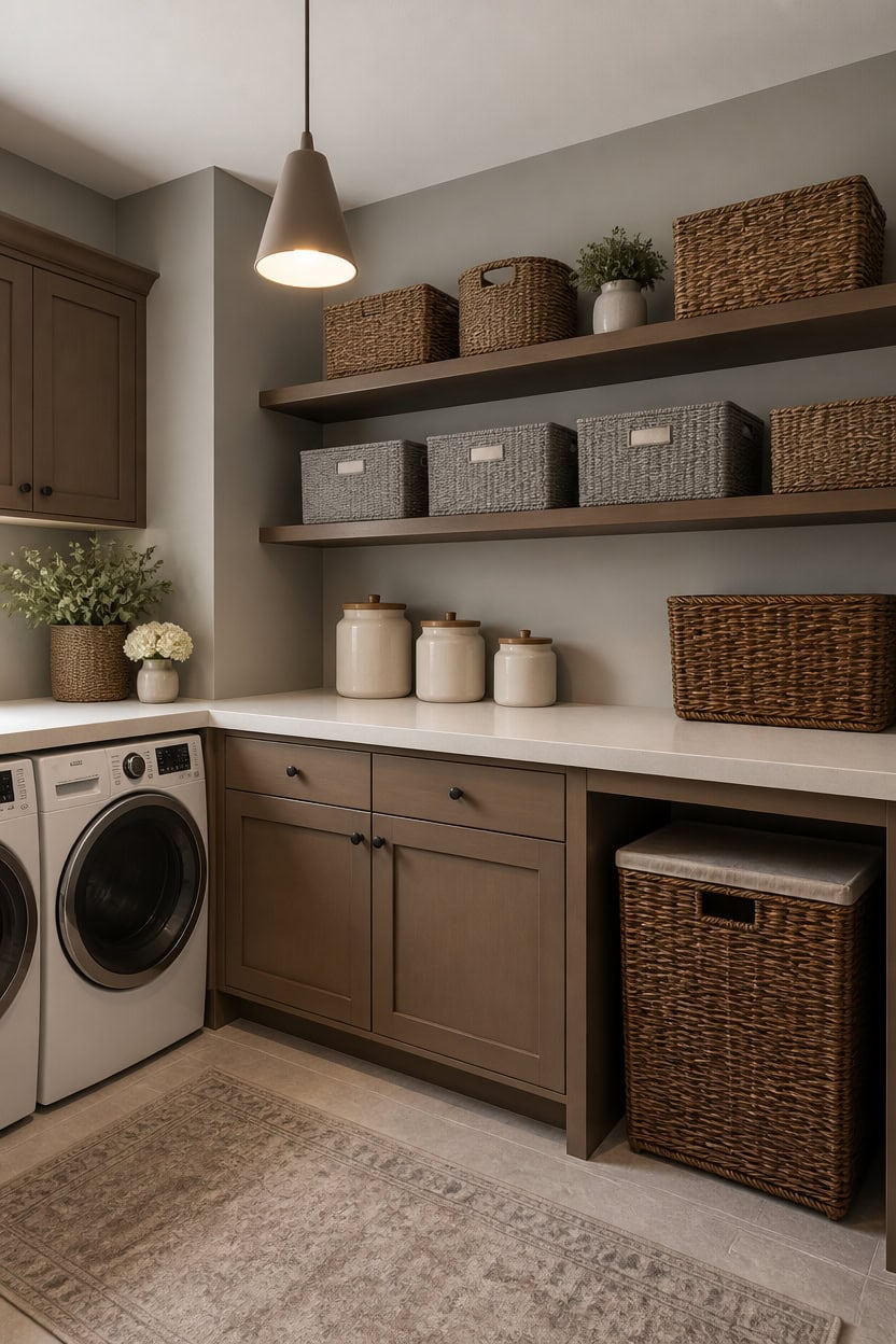 gray and brown organized laundry