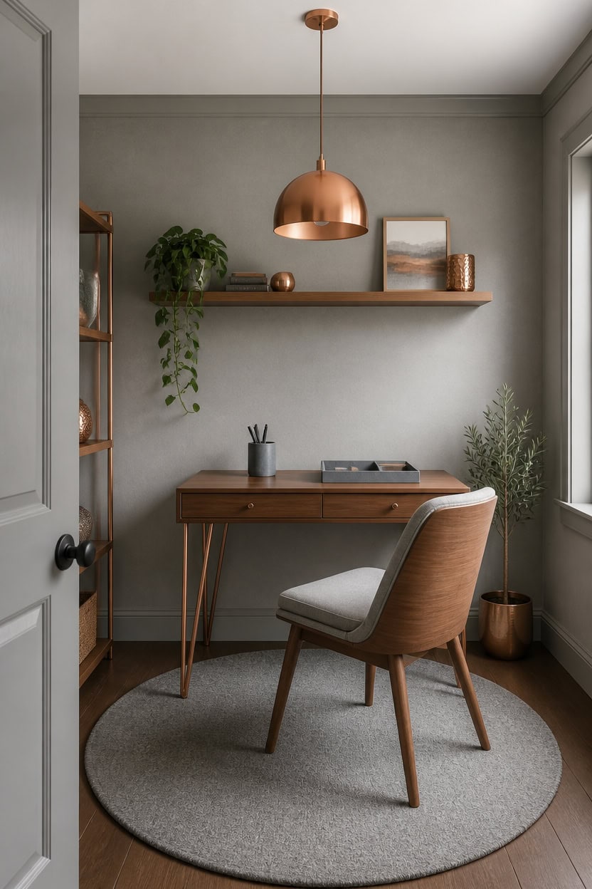 gray and copper anchored workspace