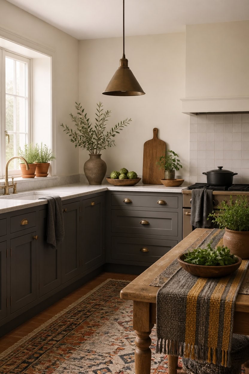 gray and cream kitchen accents