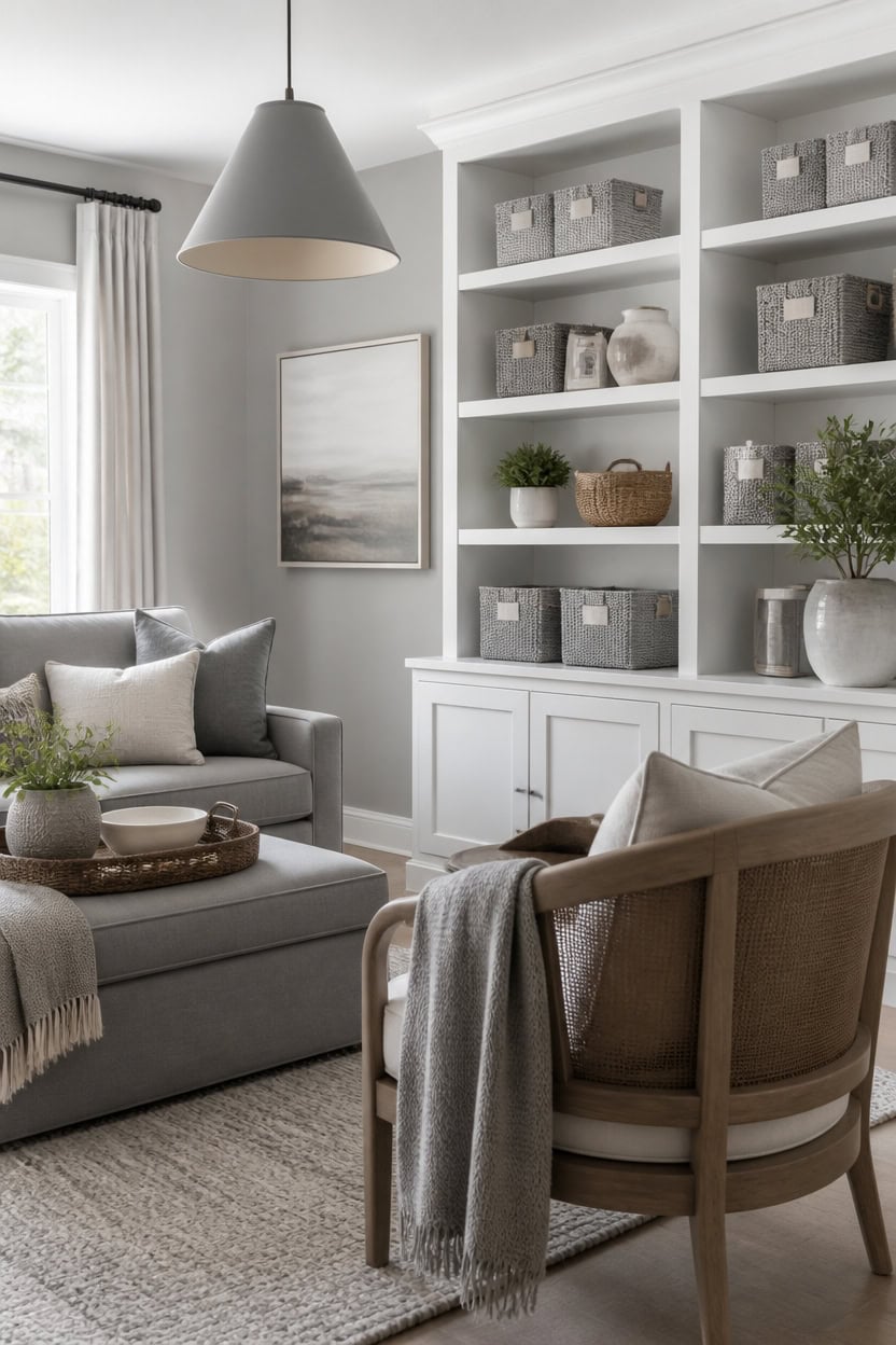 gray and white clutter free storage