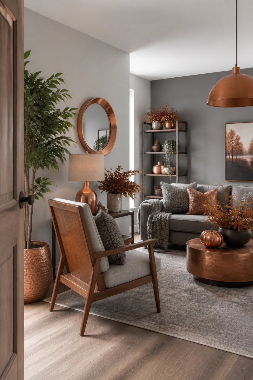 gray backdrop copper accents