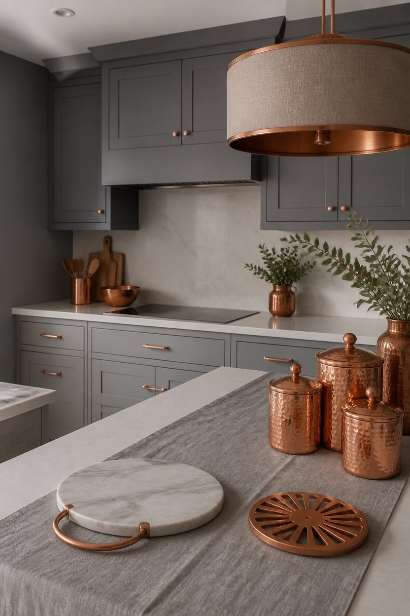 gray calibrated copper accented countertop bridge