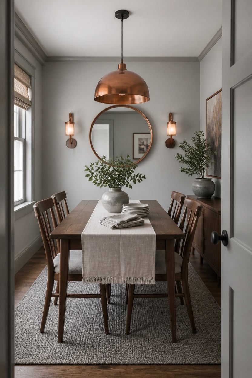 gray copper compact dining