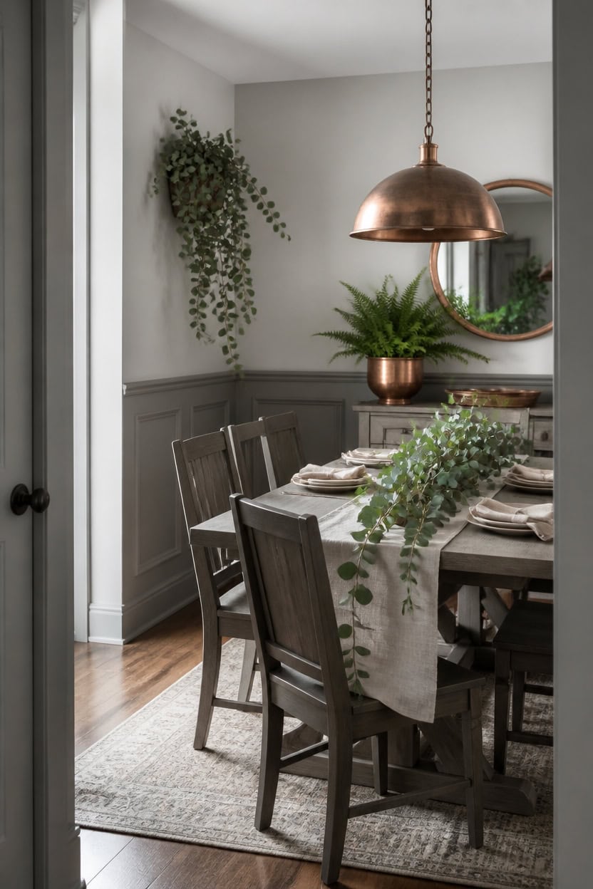 gray copper greenery harmony