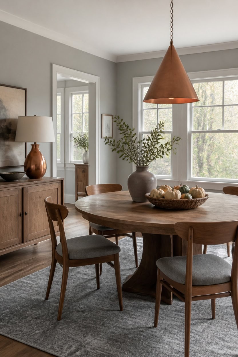 gray copper round dining