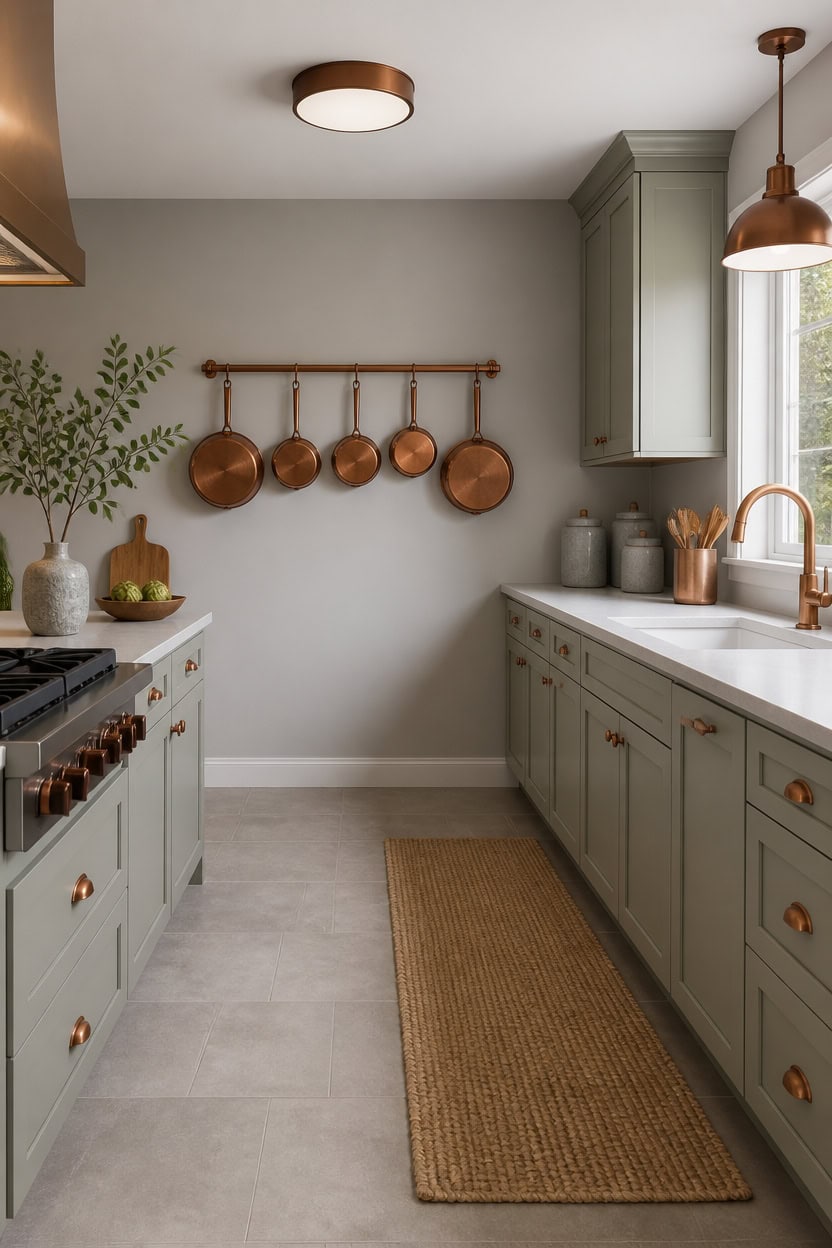 gray floors copper accents