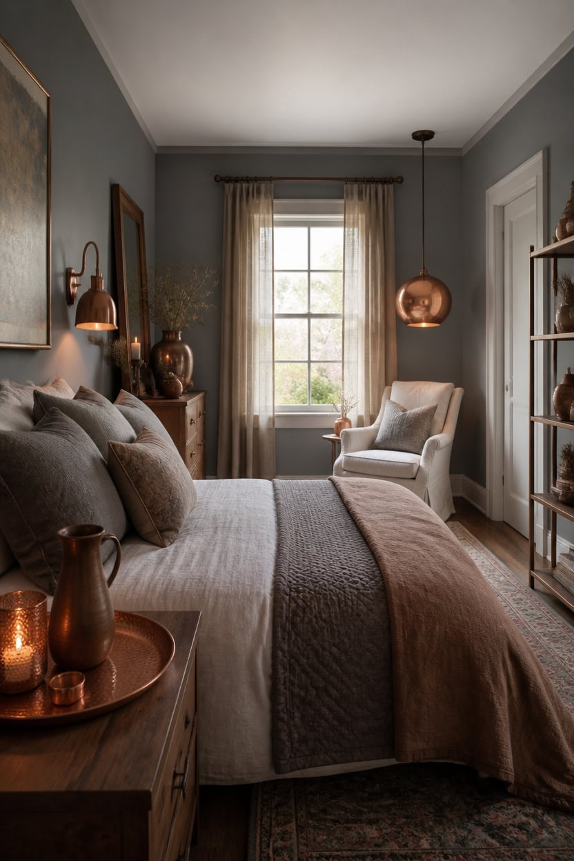 gray mountain copper accented bedside