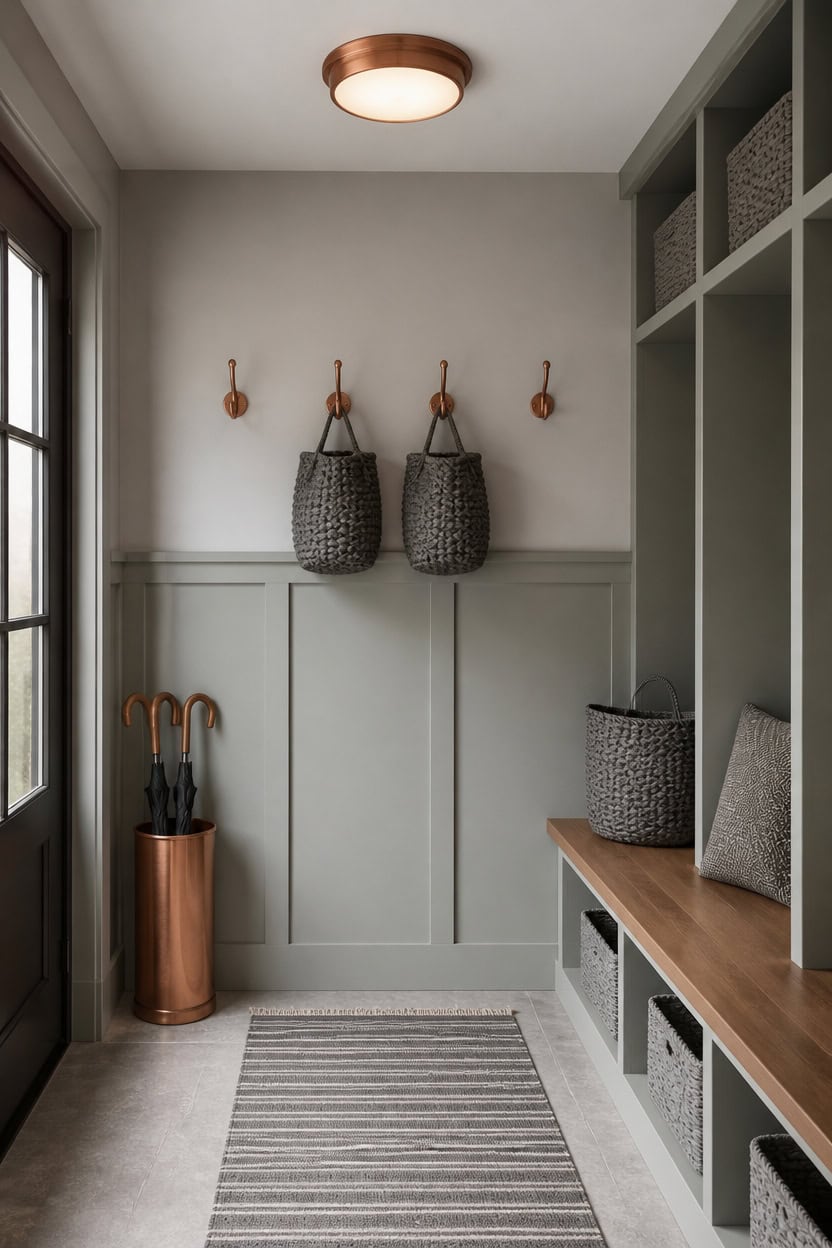 gray tones warmed by copper