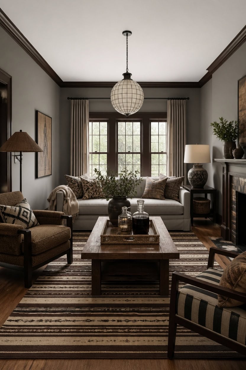 gray walls brown trim