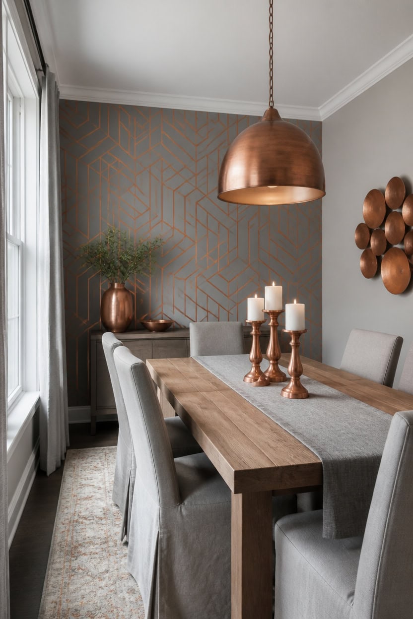 gray walls copper accent