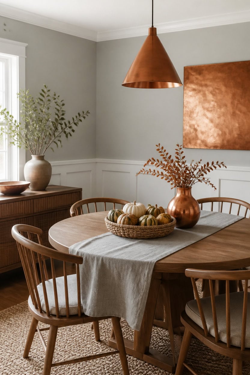 gray walls copper accents