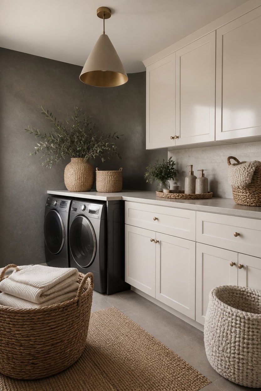 gray walls cream cabinets texture