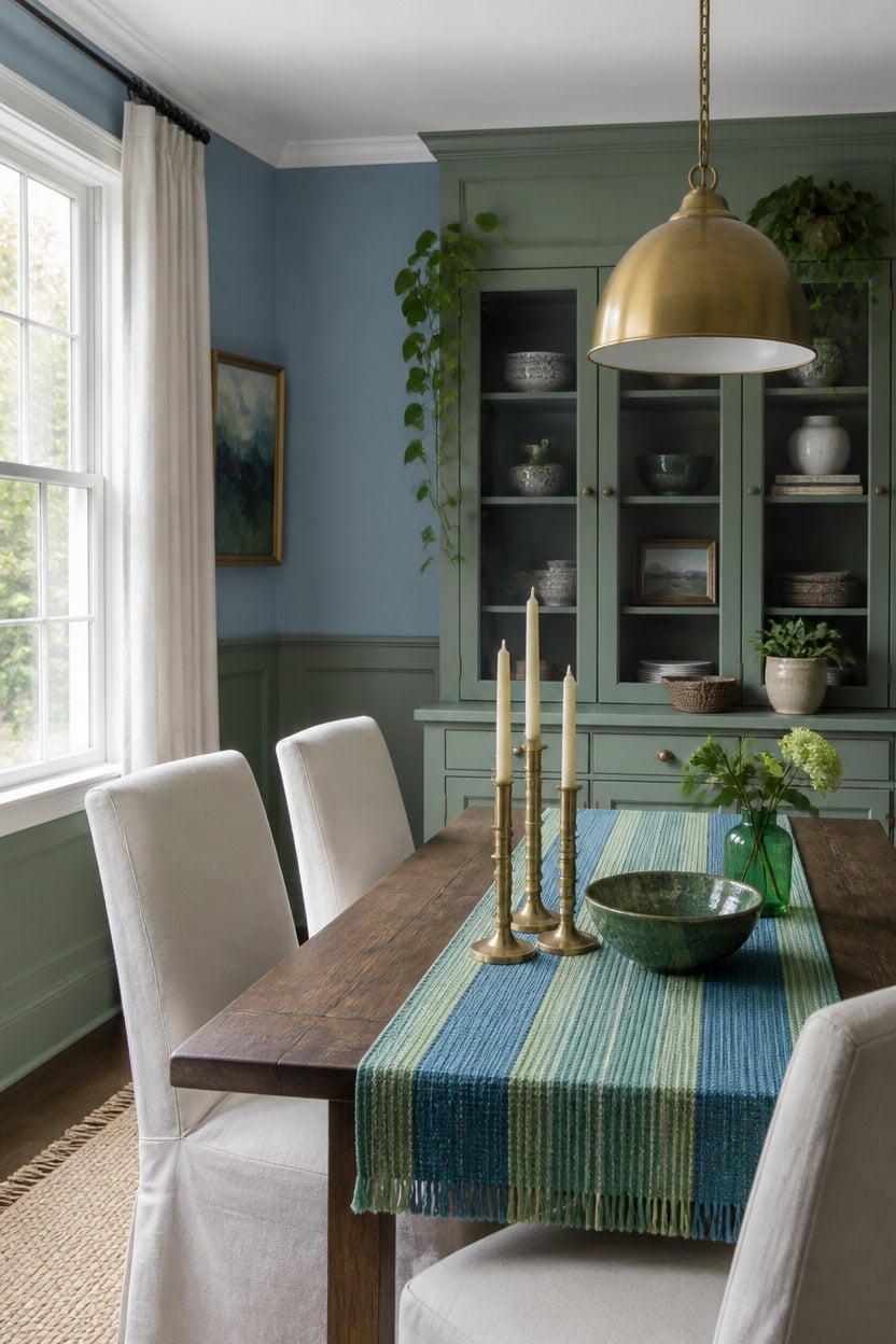 green rises through built ins