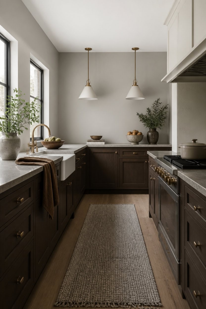 grounded brown cabinets contrast