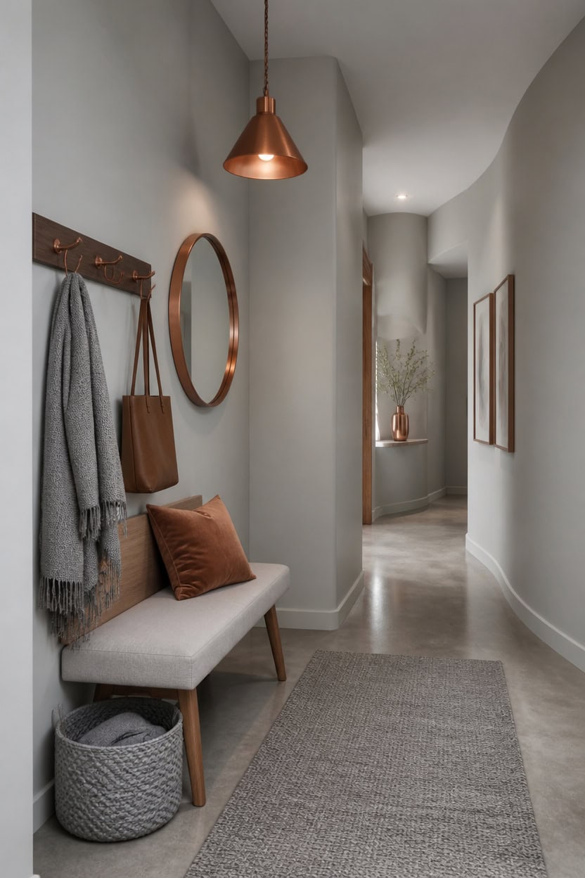 hands full hallway muted copper