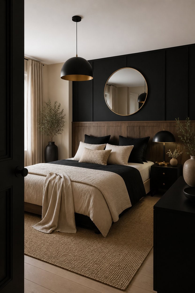 headboard first black accented bedroom
