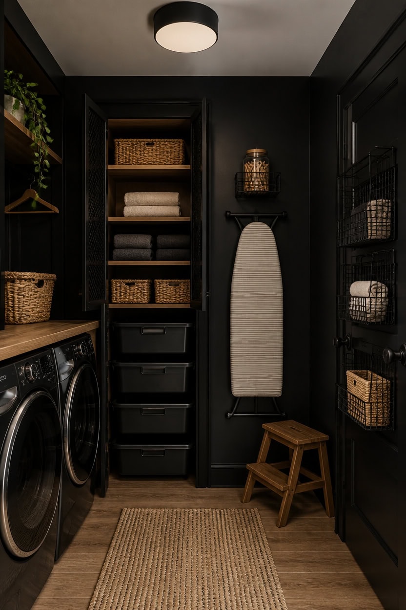 hidden black laundry storage