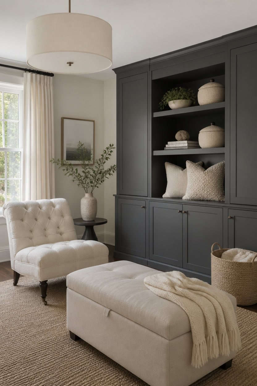 hidden storage airy cream walls