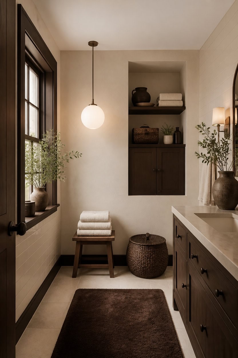 ivory walls deep brown accents