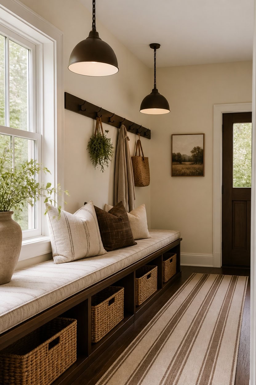 knee height cushioned brown bench