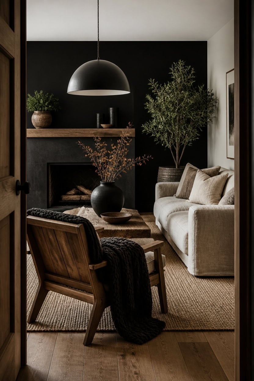 layered black textures warm botanicals