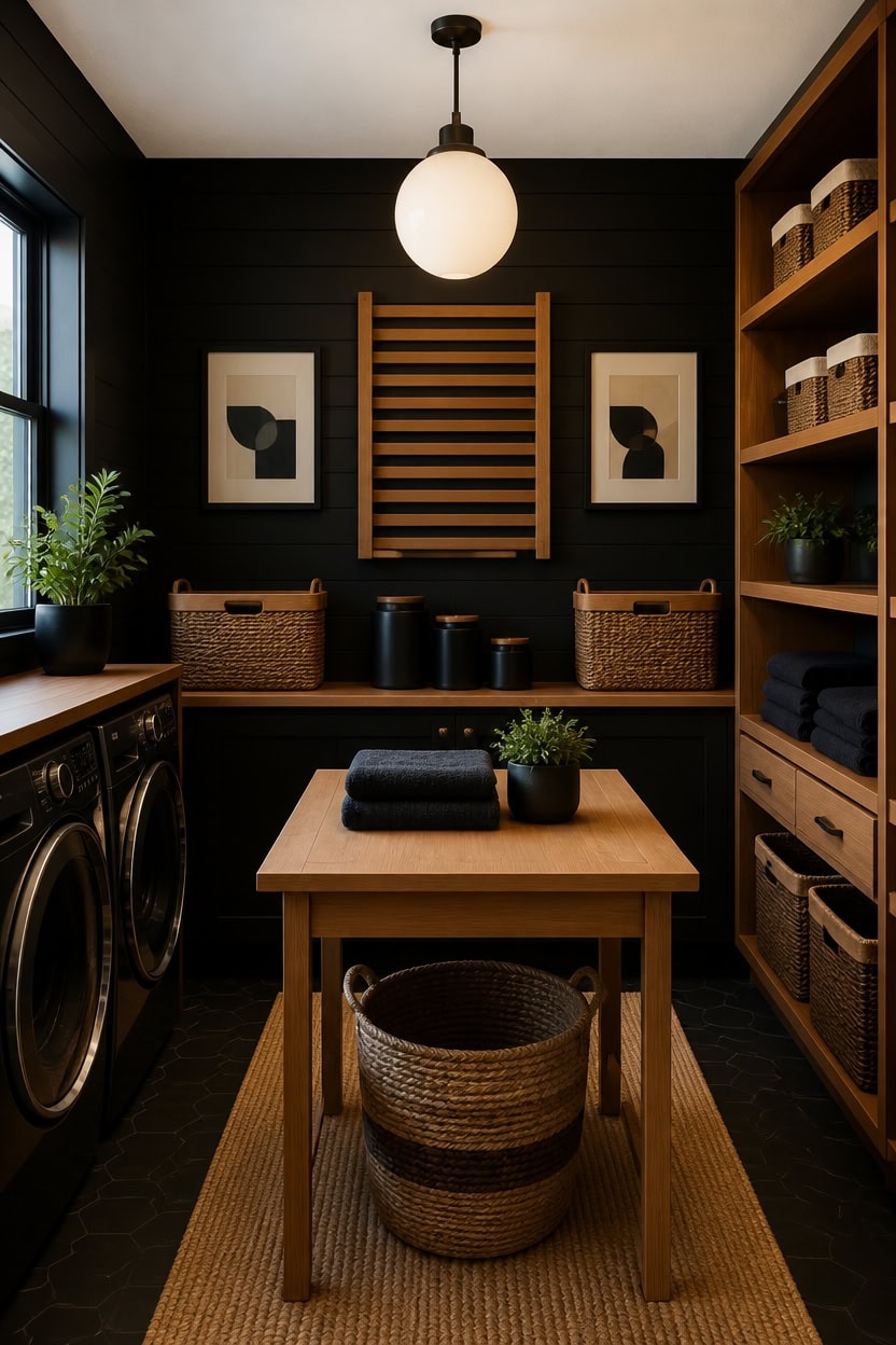 layered blacks warm wood