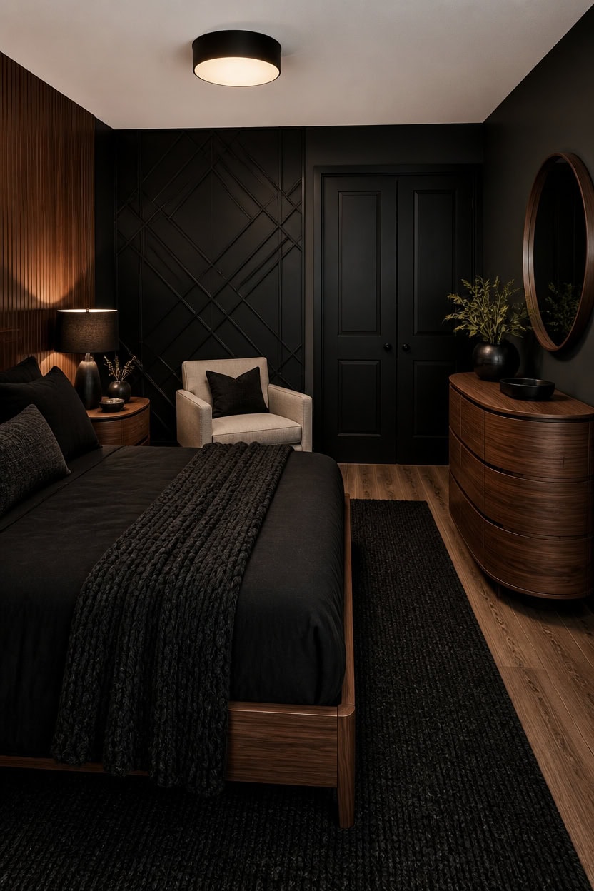 layered blacks with warm wood