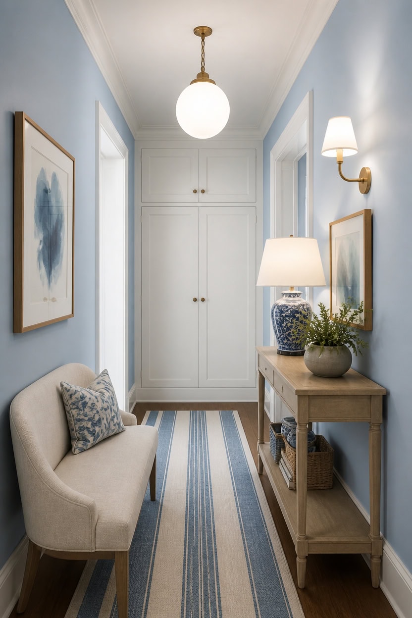 layered blue and white hallway lighting