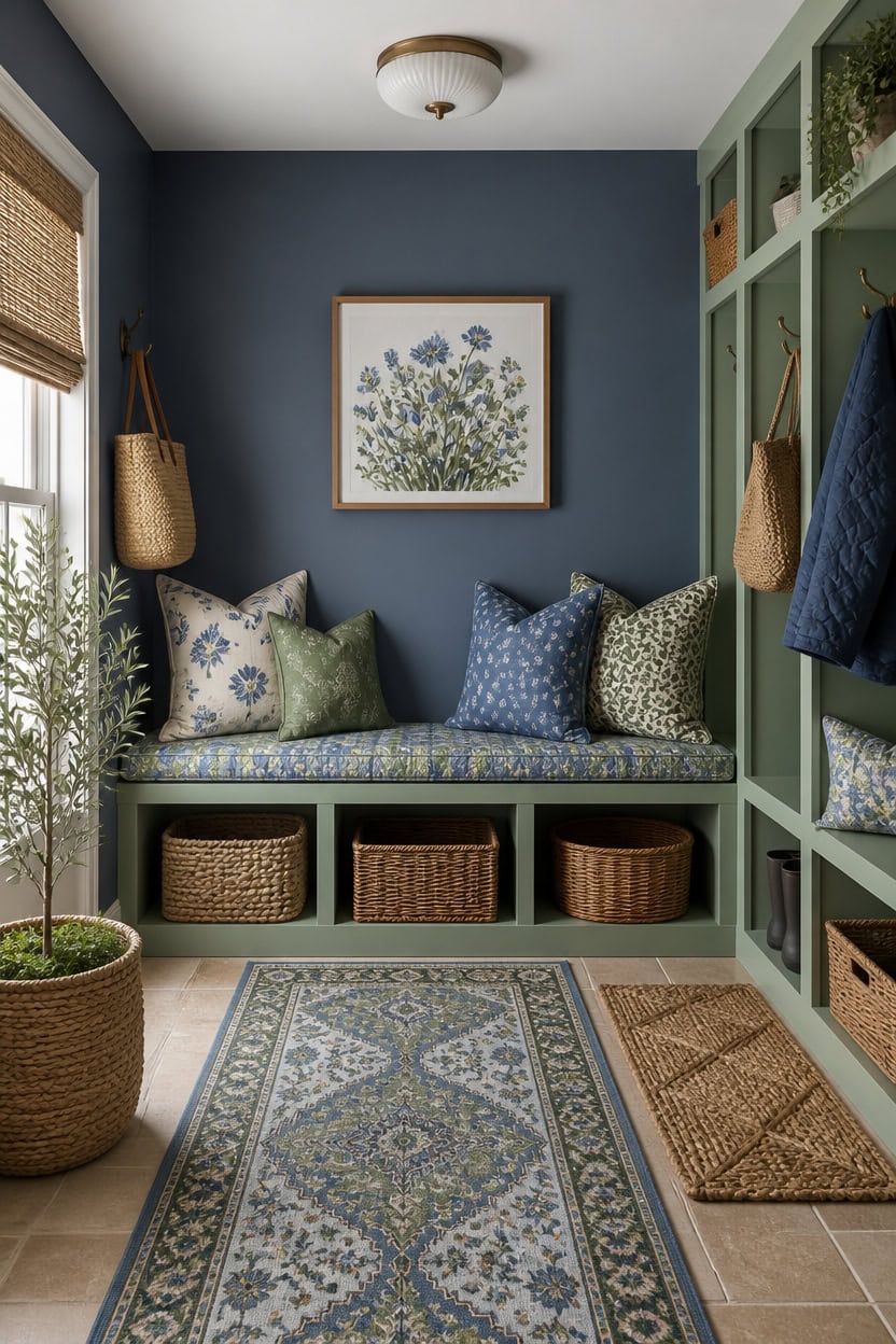 layered blue green washable textiles
