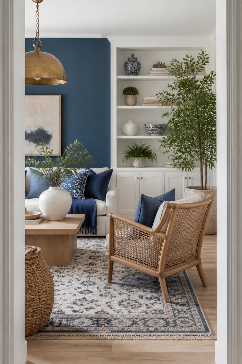 layered blue white rattan textures
