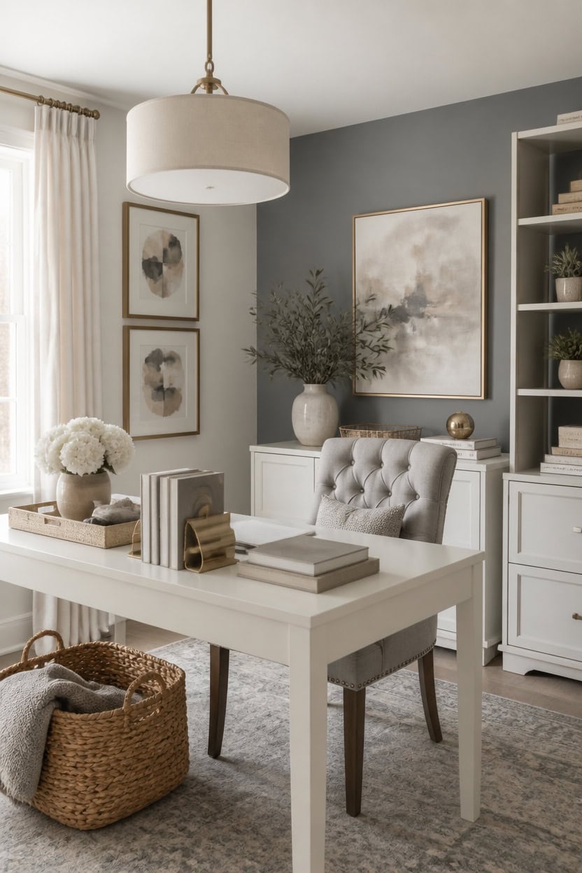 layered gray workspace with personality