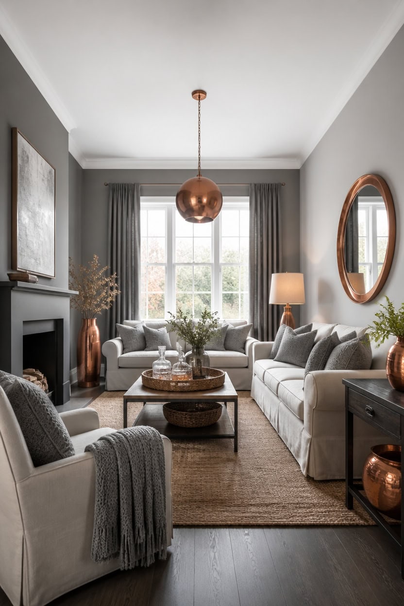 layered grays warm copper