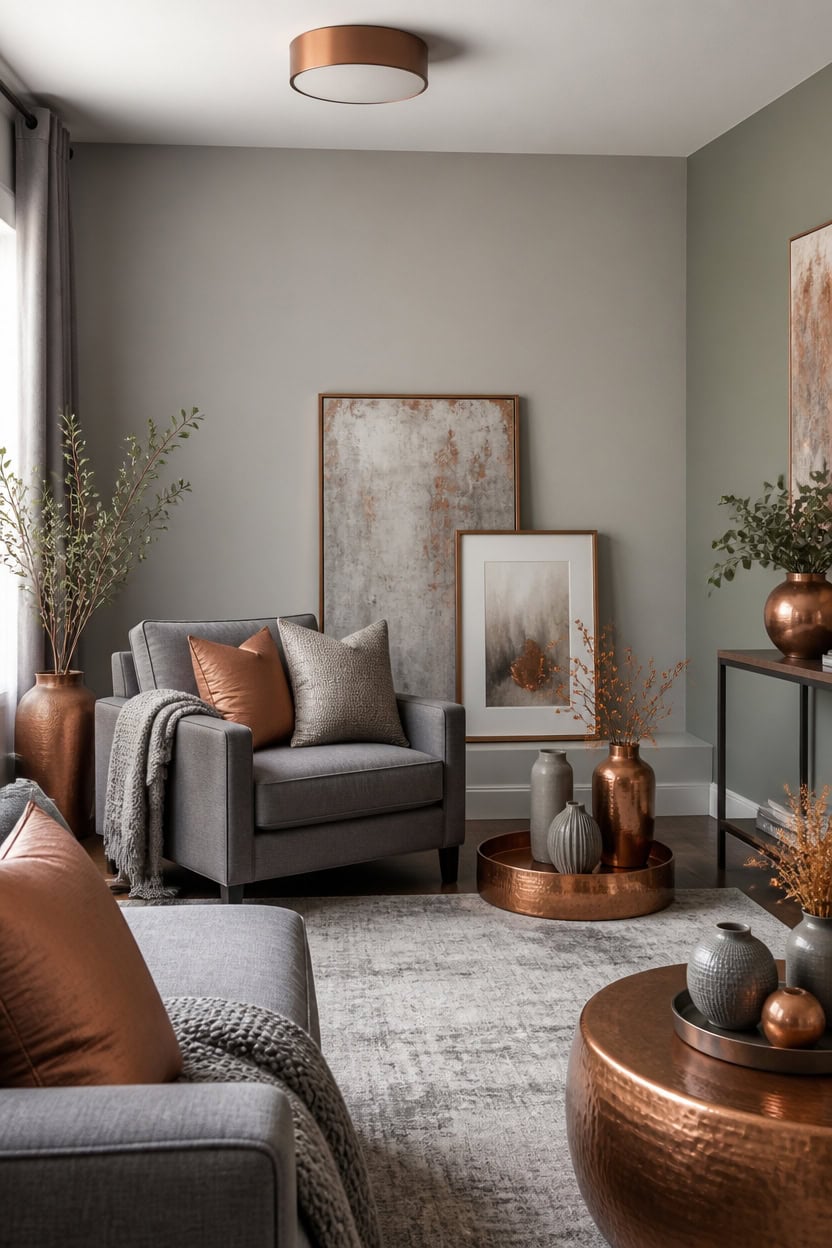 layered grays with copper