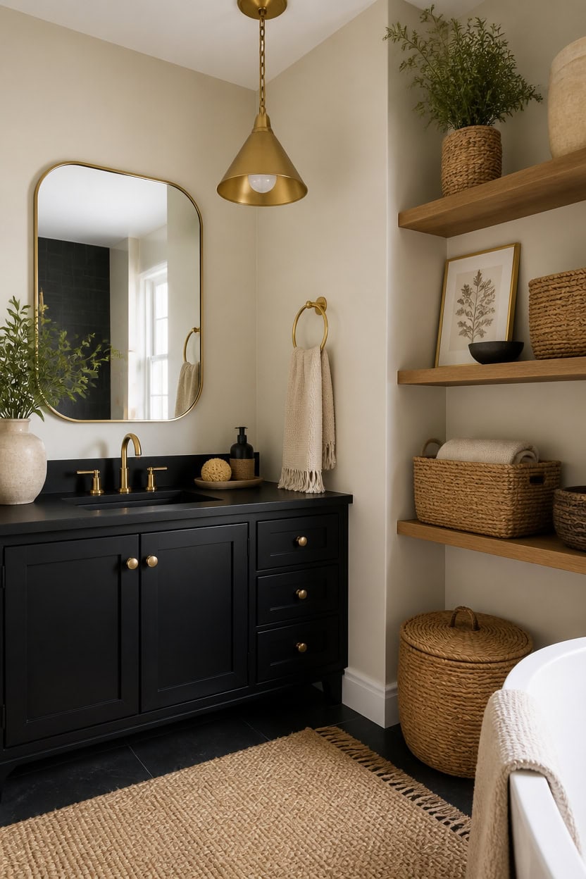 layered neutrals with black focal