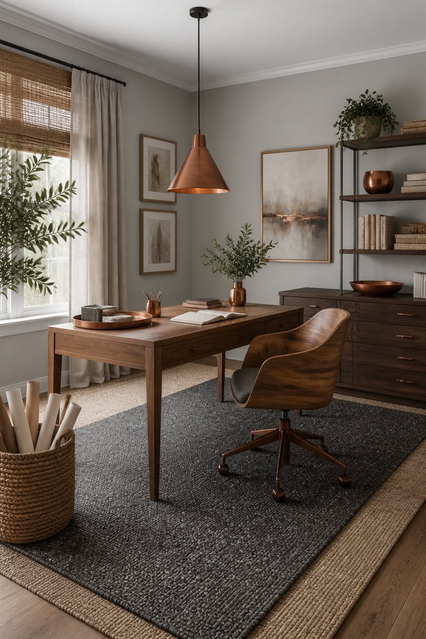 layered rugs copper accents